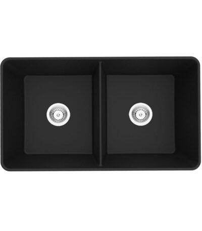 Quartz Butler Sink - Double Bowl - Matt Black - 838x482x262mm | QKS8348D-MB