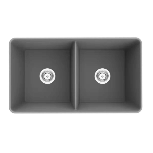 Quartz Butler Sink - Double Bowl - Matt Grey - 838x482x262mm | QKS8348D-MG