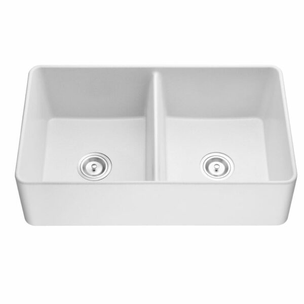 Quartz Butler Sink - Double Bowl - Matt White - 838x482x262mm | QKS8348D-MW