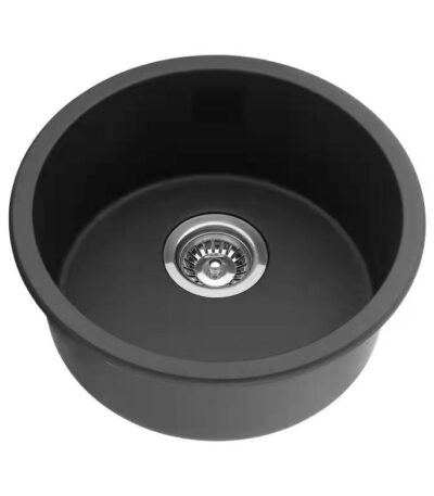 Quartz Top/Undermount Kitchen Round Sink - Single Bowl- Matt Black - 466x466x210mm | QKS4646-MB