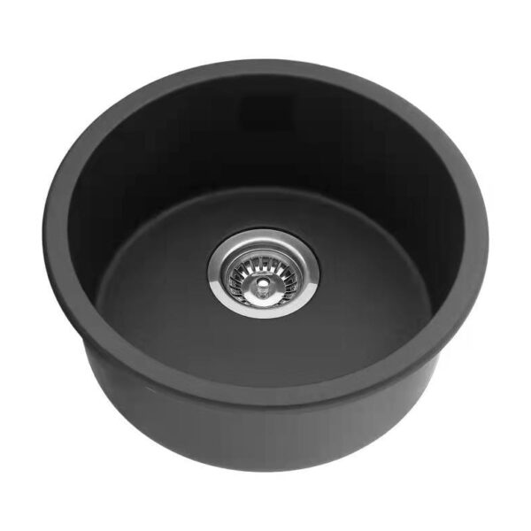 Quartz Top/Undermount Kitchen Round Sink - Single Bowl- Matt Black - 466x466x210mm | QKS4646-MB