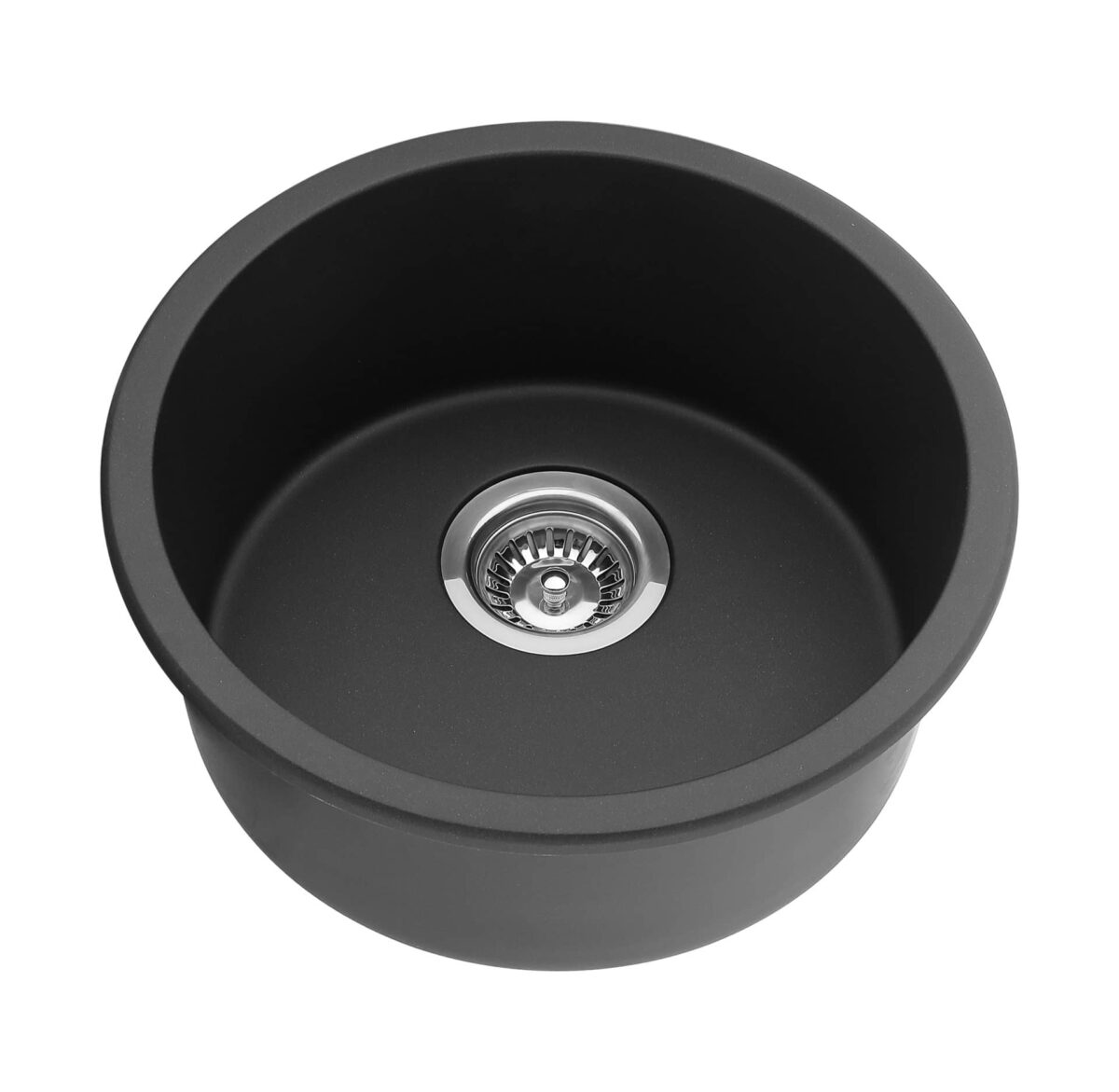 Quartz Top/Undermount Kitchen Round Sink - Single Bowl- Matt Black - 410x410x210mm | QKS4141-MB