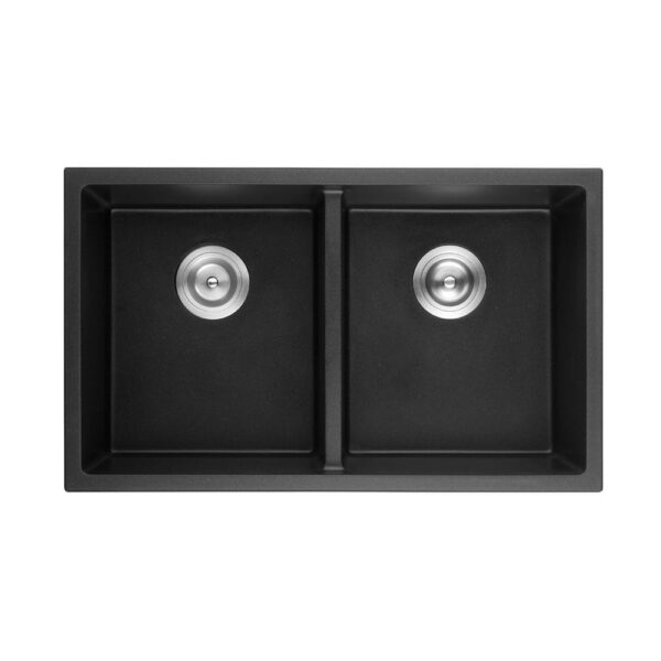 Quartz Top/Undermount Kitchen Sink - Double Bowl- Matt Black - 762x457x228mm | QKS7645D-MB