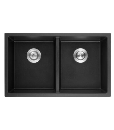 Quartz Top/Undermount Kitchen Sink - Double Bowl- Matt Black - 813x457x241mm | QKS8145D-MB