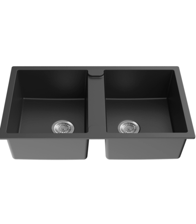 Quartz Top/Undermount Kitchen Sink - Double Bowl- Matt Black - 860x500x216mm | QKS8650D-MB