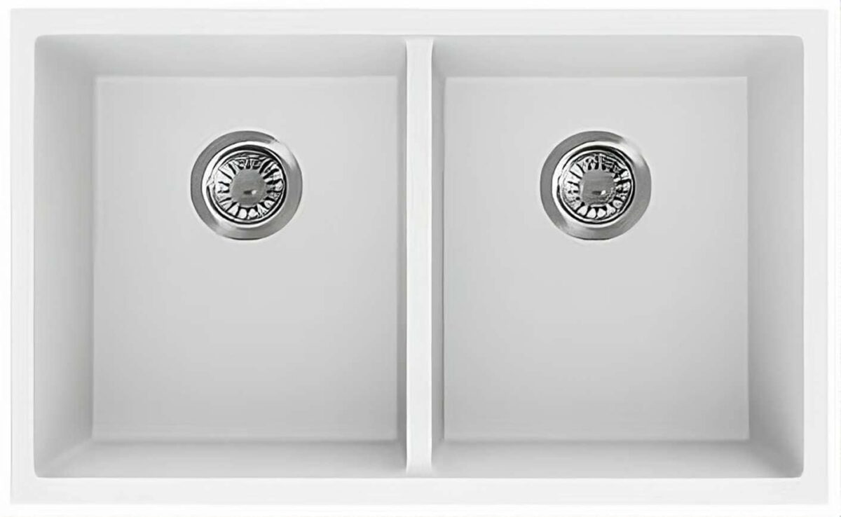 Quartz Top/Undermount Kitchen Sink - Double Bowl- Matt White - 813x457x241mm | QKS8145D-MW