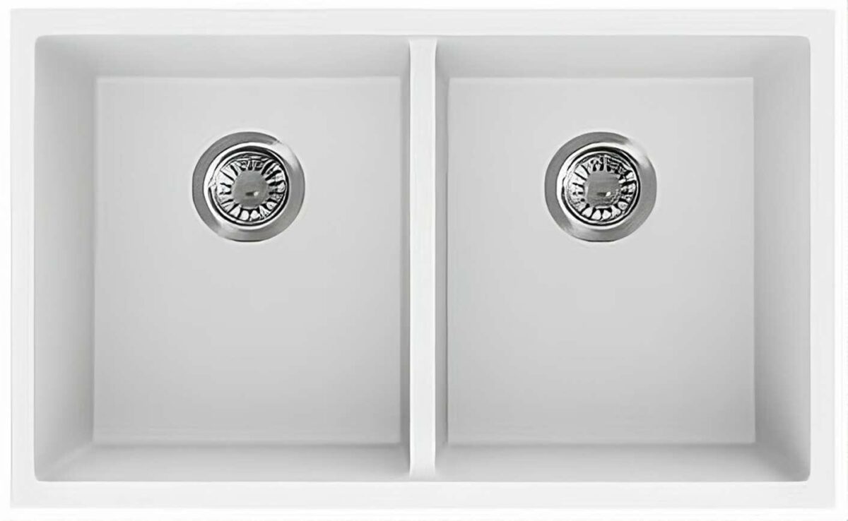 Quartz Top/Undermount Kitchen Sink - Double Bowl- Matt White - 813x457x241mm | QKS8145D-MW