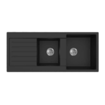 Quartz Top/Undermount Kitchen Sink - Double Bowl With Left Drainer - Matt Black - 1160x500x216mm | QKS11650DD-MB