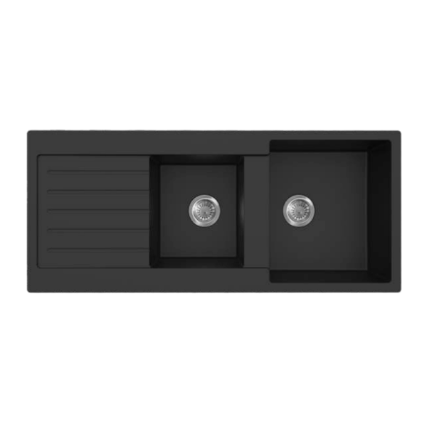 Quartz Top/Undermount Kitchen Sink - Double Bowl With Left Drainer - Matt Black - 1160x500x216mm | QKS11650DD-MB