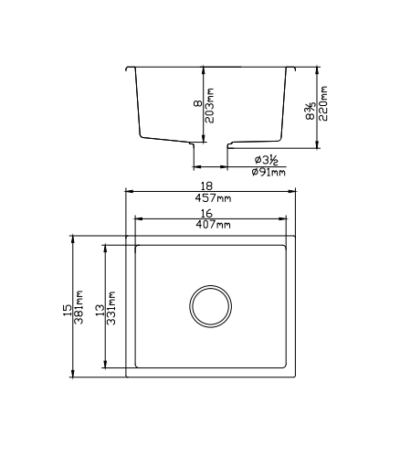 Quartz Top/Undermount Kitchen Sink - Single Bowl - Matte White - 381x457x220mm | QKS3845-MW