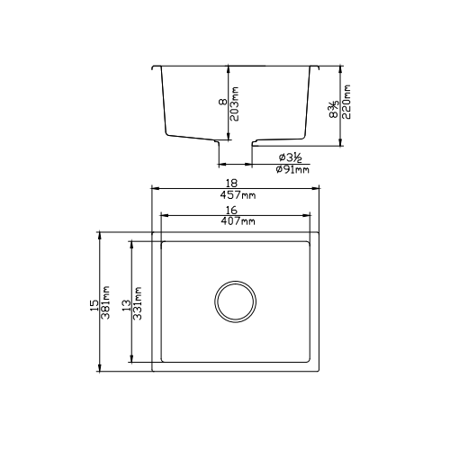 Quartz Top/Undermount Kitchen Sink - Single Bowl - Matte White - 381x457x220mm | QKS3845-MW