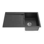 Quartz Top/Undermount Kitchen Sink - Single Bowl with Left Drainer- Matt Black - 813x457x241mm | QKS8650SD-MB
