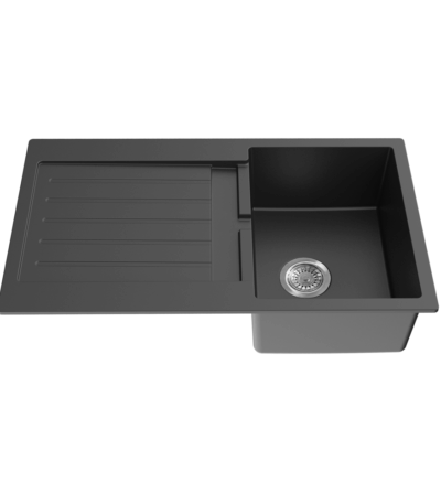 Quartz Top/Undermount Kitchen Sink - Single Bowl with Left Drainer- Matt Black - 813x457x241mm | QKS8650SD-MB
