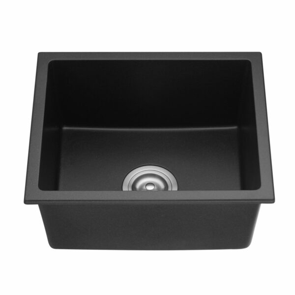 Quartz Top/Undermount Kitchen Square Sink - Single Bowl- Matt Black - 432x432x246mm | QKS4343-MB
