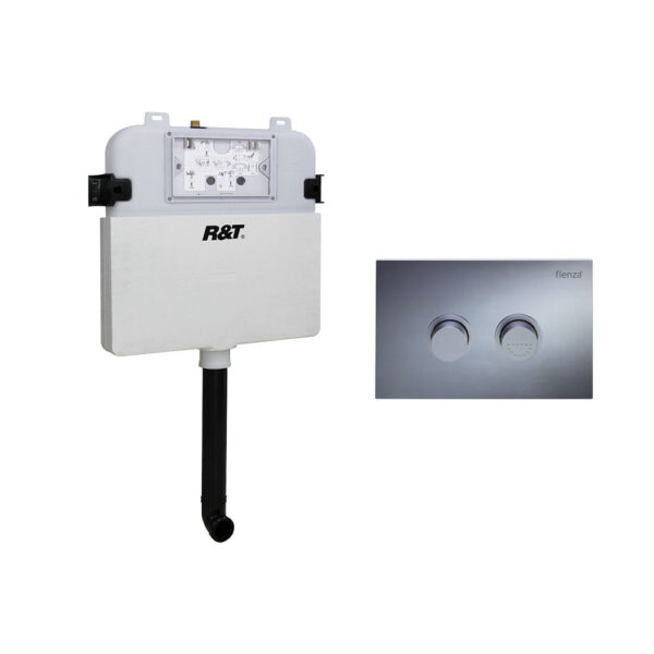 R&T Pneumatic In-Wall Cistern for Wall-Faced Pans, Chrome Buttons