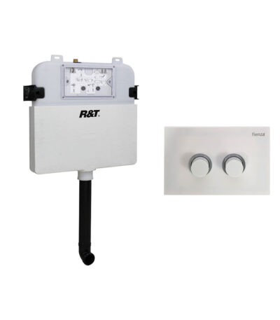 R&T Pneumatic In-Wall Cistern for Wall-Faced Pans, White Buttons