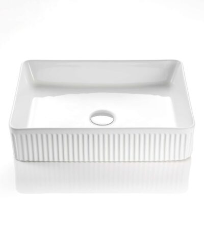 Rectangle Above Counter Ceramic Basin Ultra Slim - Fluted - Gloss White - 500x380x120mm | CA5038-GW