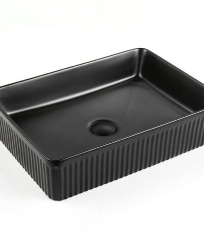 Rectangle Above Counter Ceramic Basin Ultra Slim - Fluted - Matt Black - 500x380x120mm | CA5038-MB