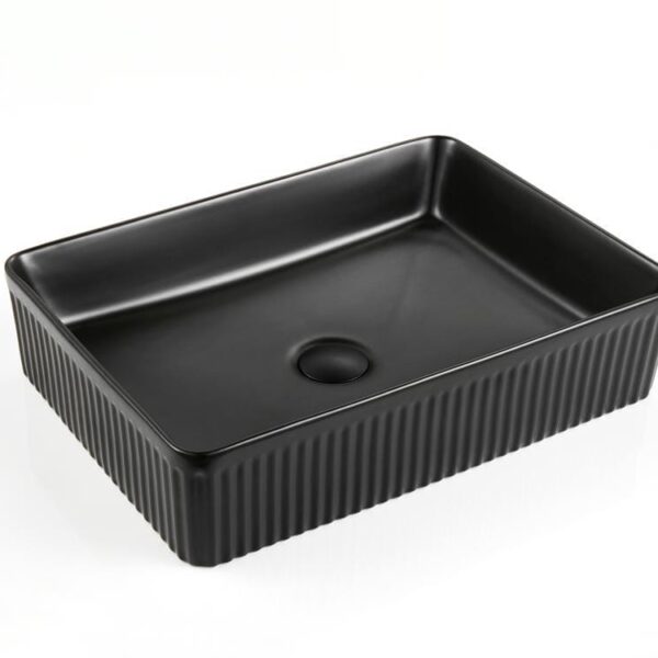 Rectangle Above Counter Ceramic Basin Ultra Slim - Fluted - Matt Black - 500x380x120mm | CA5038-MB