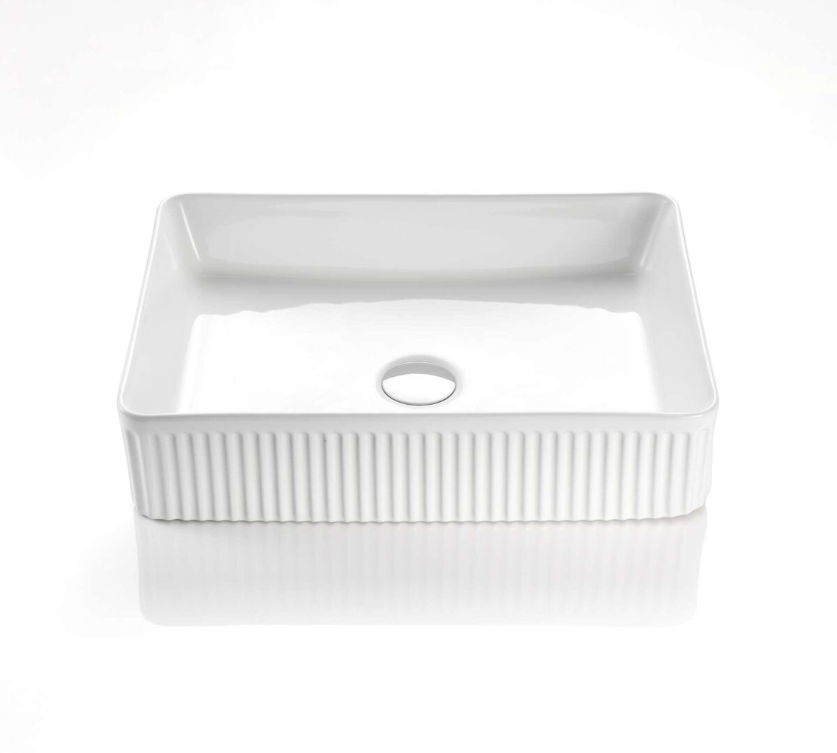 Rectangle Above Counter Ceramic Basin Ultra Slim - Fluted - Matt White - 500x380x120mm | CA5038-MW