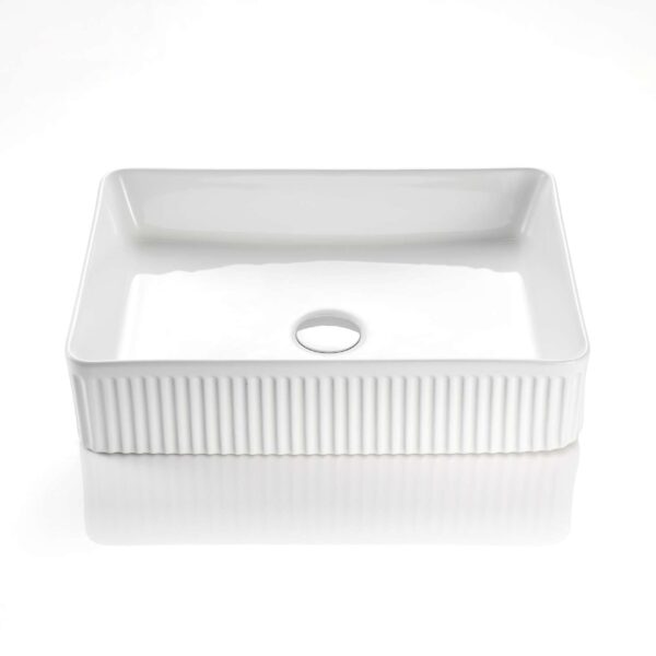 Rectangle Above Counter Ceramic Basin Ultra Slim - Fluted - Matt White - 500x380x120mm | CA5038-MW
