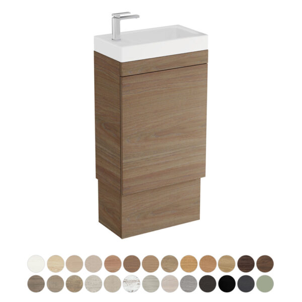 Riley Slim Ensuite 450 Floor Standing Vanity, Denzel Basin-Top