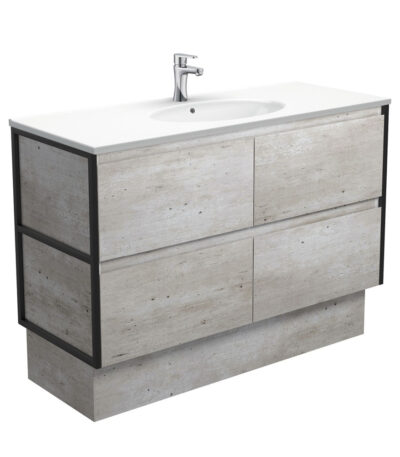 Rotondo Amato 1200 Industrial Vanity On Kick, Matte Black Frames