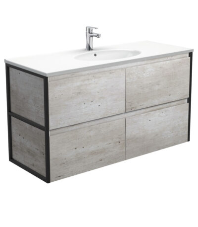 Rotondo Amato 1200 Industrial Wall-Hung Vanity, Matte Black Frames
