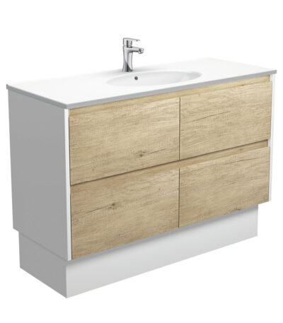 Rotondo Amato 1200 Scandi Oak Vanity On Kick, Satin White Panels