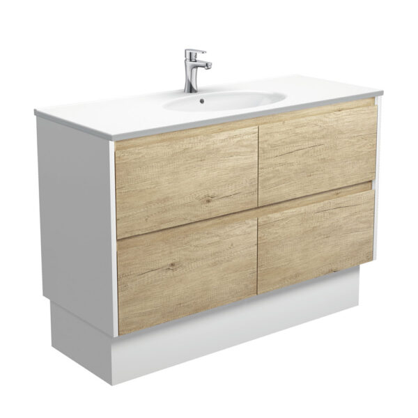 Rotondo Amato 1200 Scandi Oak Vanity On Kick, Satin White Panels