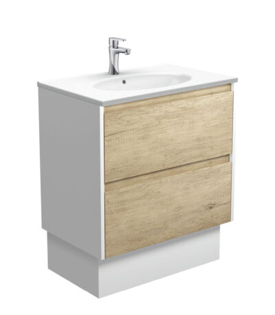 Rotondo Amato 750 Scandi Oak Vanity On Kick, Satin White Panels