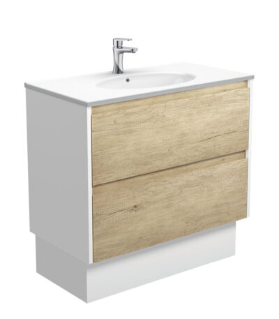 Rotondo Amato 900 Scandi Oak Vanity On Kick, Satin White Panels
