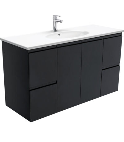 Rotondo Fingerpull Satin Black 1200 Wall-Hung Vanity