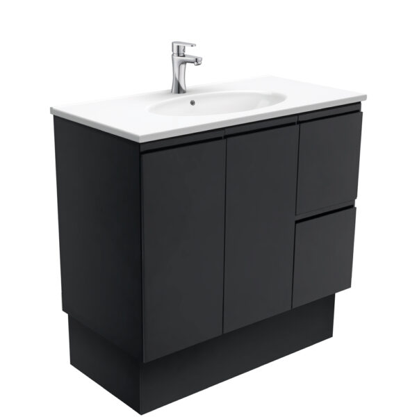 Rotondo Fingerpull Satin Black 900 Vanity On Kickboard