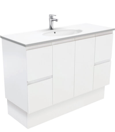 Rotondo Fingerpull Satin White 1200 Vanity On Kickboard