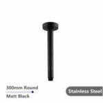 Round Black Ceiling Shower Arm 300mm