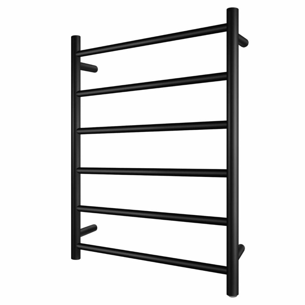 Round Black Electric Heated Towel Rack - 6 Bars - 600mm | OX06.R.HTR