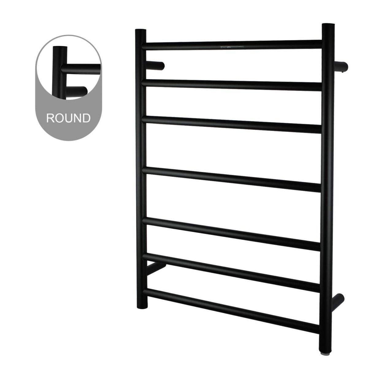 Round Black Electric Heated Towel Rack - 7 Bars - 600mm | OX07.R.HTR