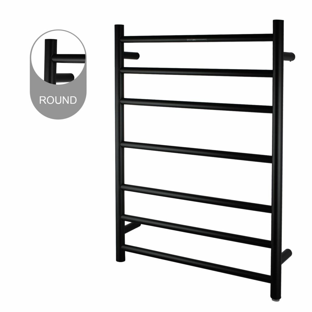 Round Black Electric Heated Towel Rack - 7 Bars - 600mm | OX07.R.HTR