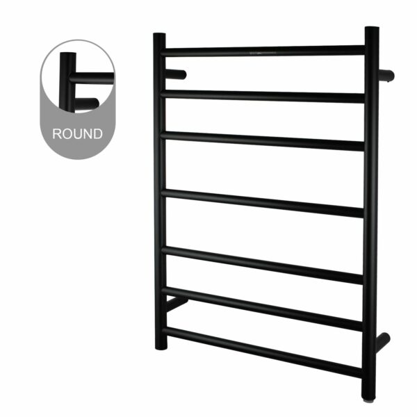 Round Black Electric Heated Towel Rack - 7 Bars - 600mm | OX07.R.HTR