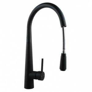 Round Black Pull Out Kitchen Sink Mixer Tap | OX1021.KM