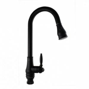 Round Black Vintage Pull Out Kitchen Sink Mixer Tap | OX1018.KM