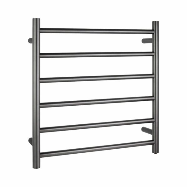 Round Brushed Gun Metal Grey Electric Heated Towel Rack - 6 Bars - 600mm | BUGM06.R.HTR