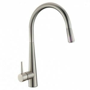 Round Brushed Nickel Pull Out Kitchen Sink Mixer Tap | BU1021.KM