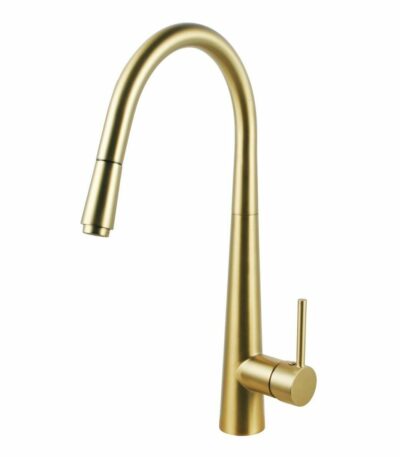 Round Brushed Yellow Gold Pull Out Kitchen Sink Mixer Tap | BUYG1021.Km