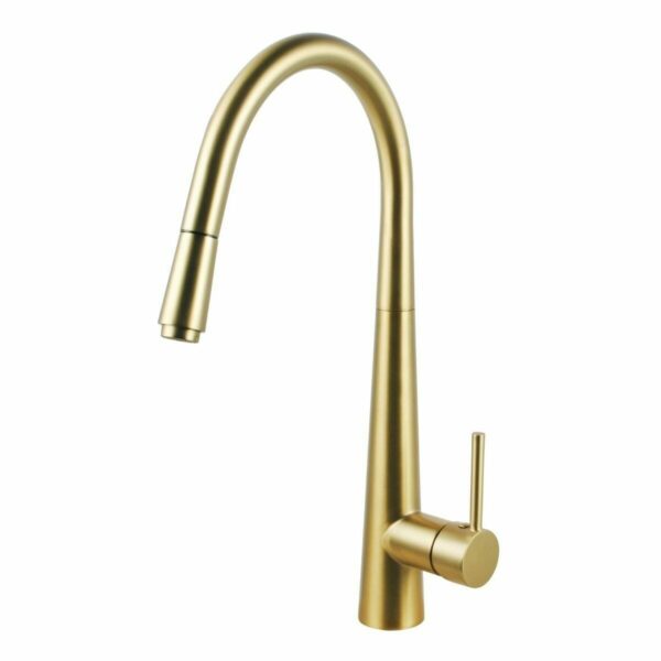 Round Brushed Yellow Gold Pull Out Kitchen Sink Mixer Tap | BUYG1021.Km