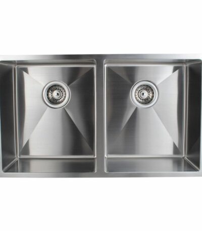 Round Corner Dark Grey Stainless Steel Handmade Double Bowl Kitchen Sink - 770x440x230mm | CH7744R.KS