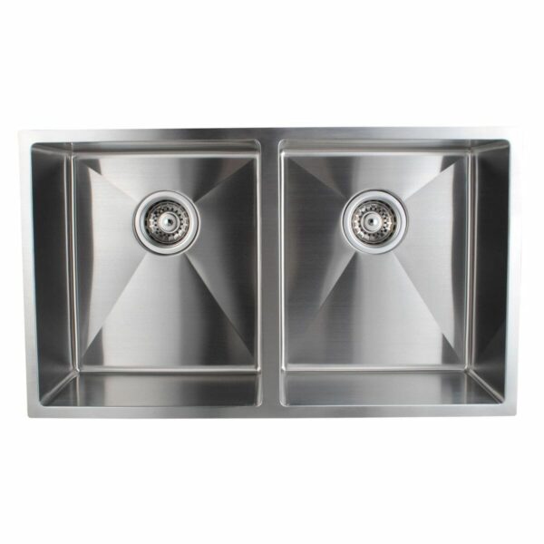 Round Corner Dark Grey Stainless Steel Handmade Double Bowl Kitchen Sink - 770x440x230mm | CH7744R.KS