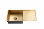 Round Corner Stainless Steel Brushed Gold PVD Coating Single Bowl with Drain Board Kitchen Sink - 960x450x230mm | TWM4G