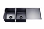 Round Corner Stainless Steel Gun Metal Grey PVD Coating Double Bowl with Drain Board Kitchen Sink - 1160x460x230mm | TWM9B